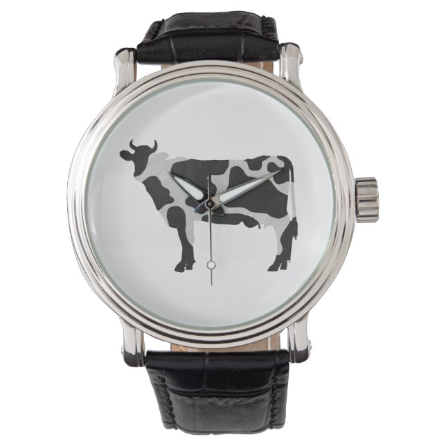 Kuh Schwarz-Weiß-Silhouette Armbanduhr (Vorderseite)
