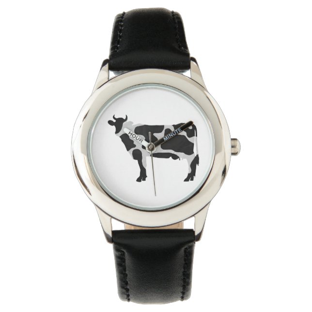 Kuh Schwarz-Weiß-Silhouette Armbanduhr (Vorderseite)
