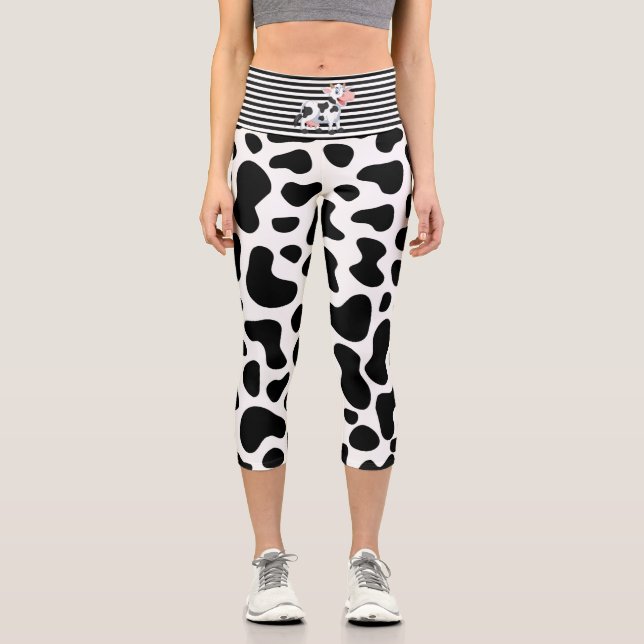 Kuh Schwarz-weiße Flecken Capri Leggings (Vorderseite)