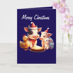Kuh, Schwein, Lamm und Huhn Klapp-Weihnachtskarte Karte