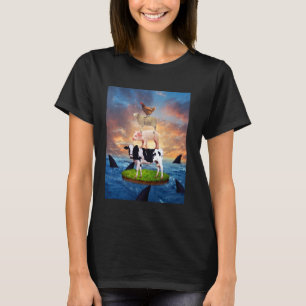 Kuh Schwein Schaf Huhn Auf Dem Meer Haie Lustige A T-Shirt