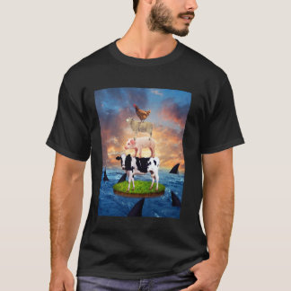 Kuh Schwein Schaf Huhn Auf Dem Meer Haie Lustige A T-Shirt