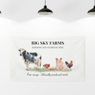 Kuh Schwein Tier Landwirtschaft Farm Aquarell Banner