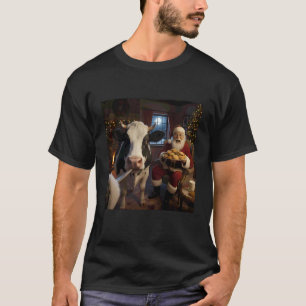 Kuh-Selfie mit Weihnachtsmann Lustiges Weihnachts- T-Shirt