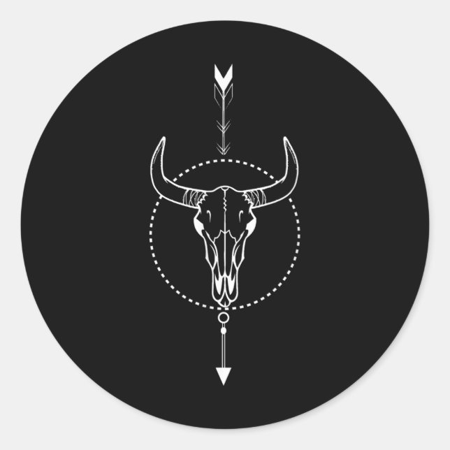 Kuh Skull Bull Skull Tattoo Art Comp Reisender Runder Aufkleber (Vorderseite)