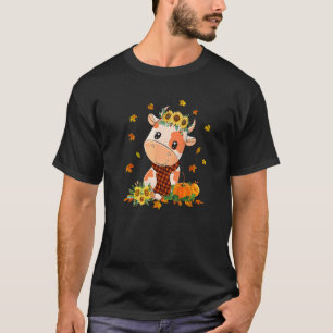 Kuh Sonnenblume Orange Milch Kuh Herbstlaub Kürbis T-Shirt