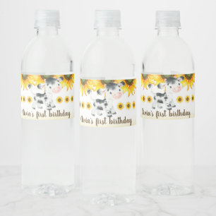 Kuh & Sonnenblumen Mädchen Geburtstagsflasche Etik