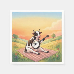 Kuh spielt Banjo auf einer Decke Serviette
