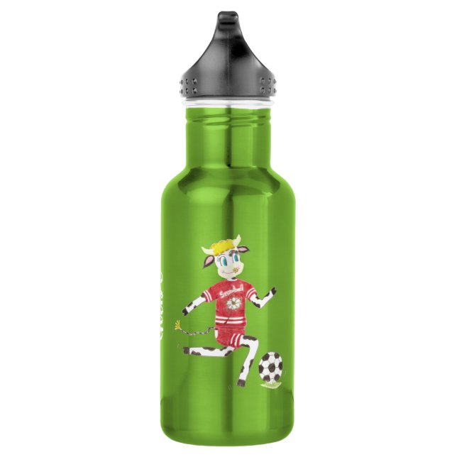 Kuh spielt Fußball Apfelflasche Edelstahlflasche (Rechts)