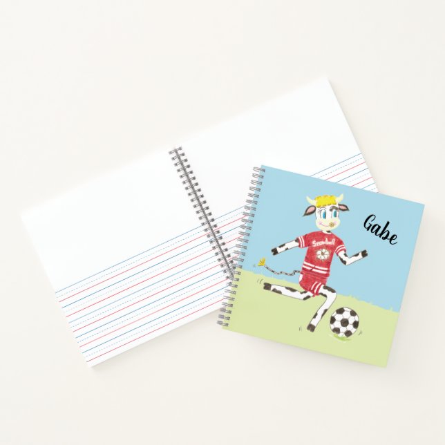 Kuh spielt Fußball Kinderskizze/üben Notebook Notizbuch (Innenseite)