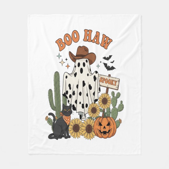 Kuh Spot Ghost Western Funny Halloween Fleecedecke (Vorderseite)