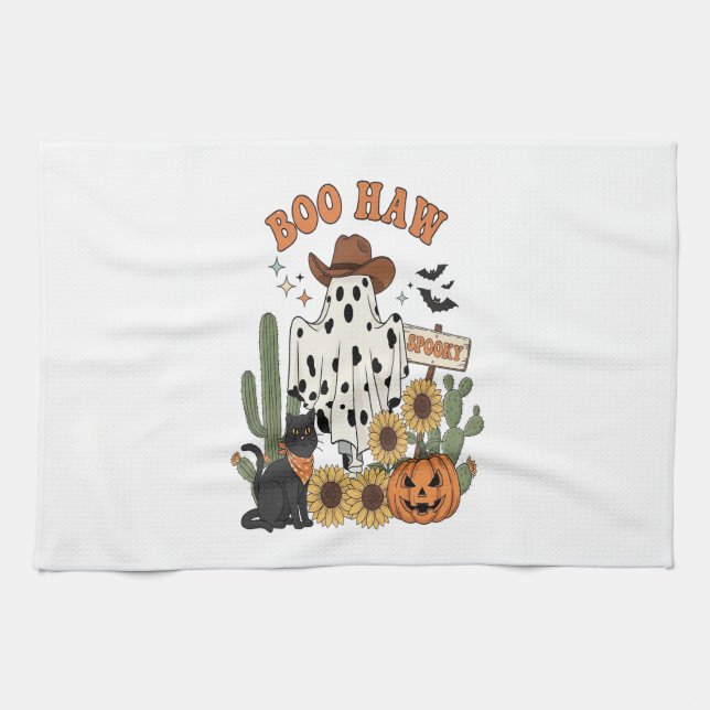 Kuh Spot Ghost Western Funny Halloween Geschirrtuch (Horizontal)