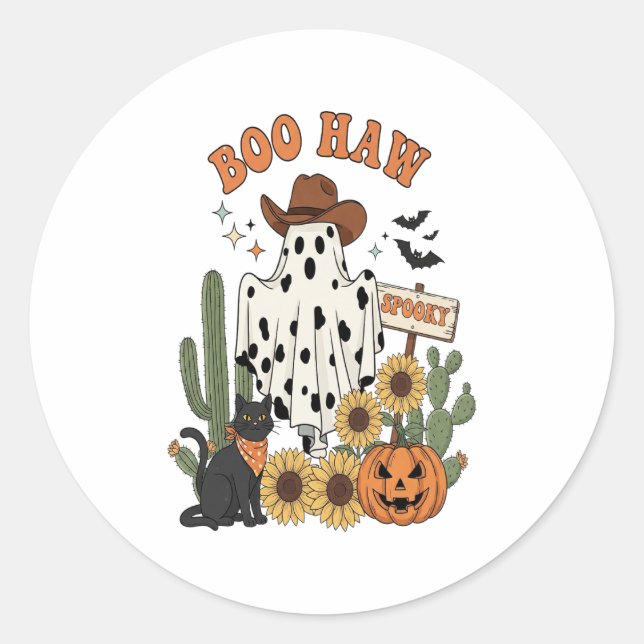 Kuh Spot Ghost Western Funny Halloween Runder Aufkleber (Vorderseite)