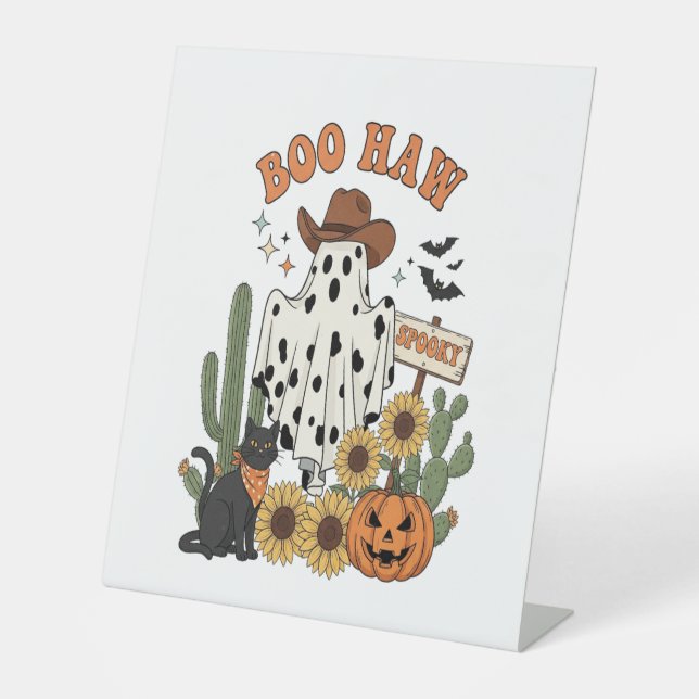 Kuh Spot Ghost Western Funny Halloween Sockelschild (Vorderseite)