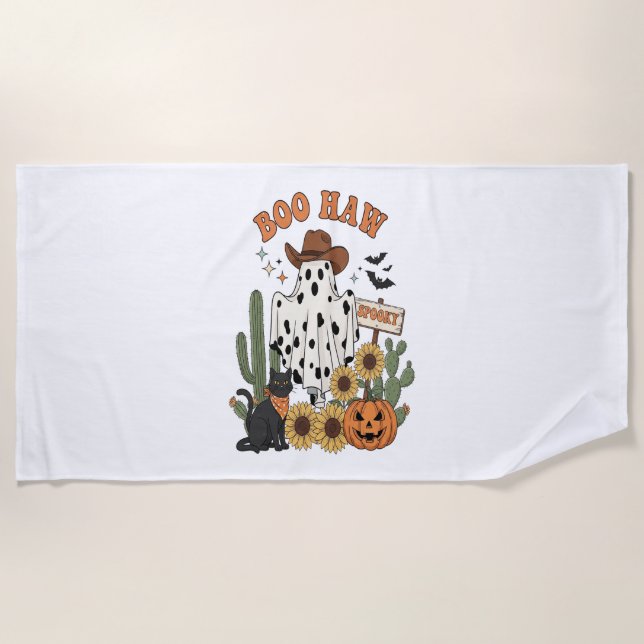 Kuh Spot Ghost Western Funny Halloween Strandtuch (Vorderseite)