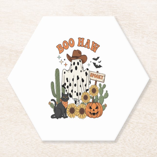 Kuh Spot Ghost Western Funny Halloween Untersetzer (Vorderseite)