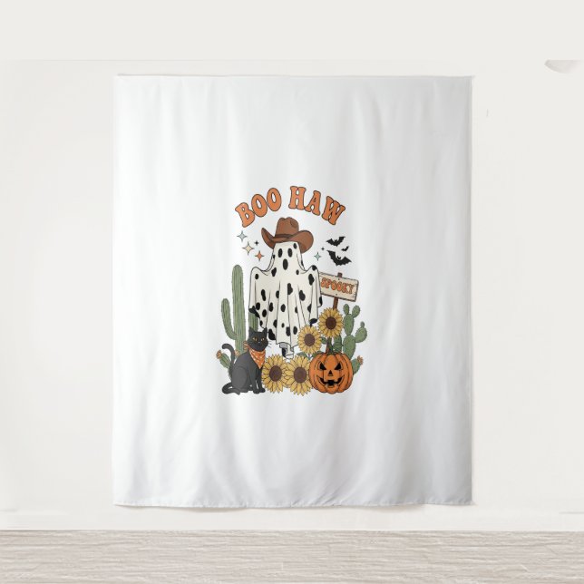 Kuh Spot Ghost Western Funny Halloween Wandteppich (Vorderseite)