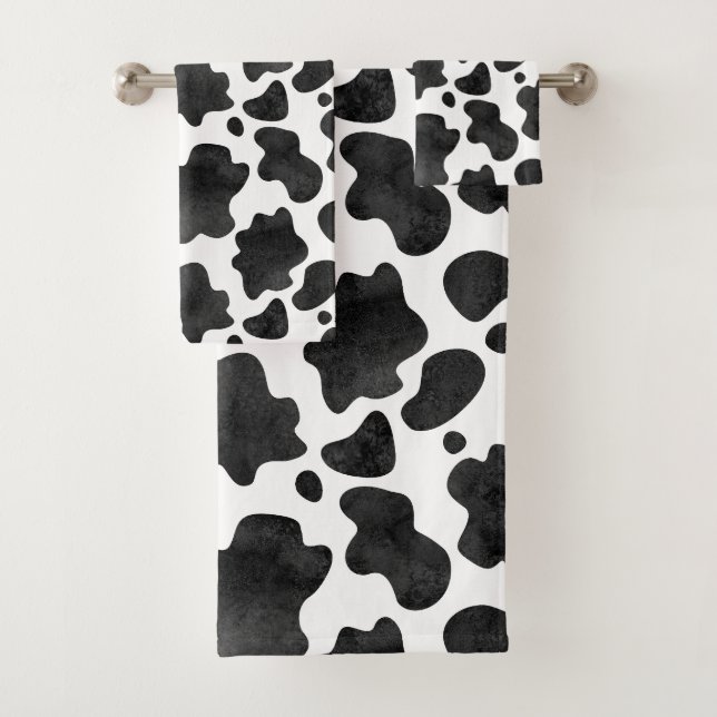 Kuh-Spots Muster Schwarz-Weiß-Tierdruck Badhandtuch Set (Insitu)
