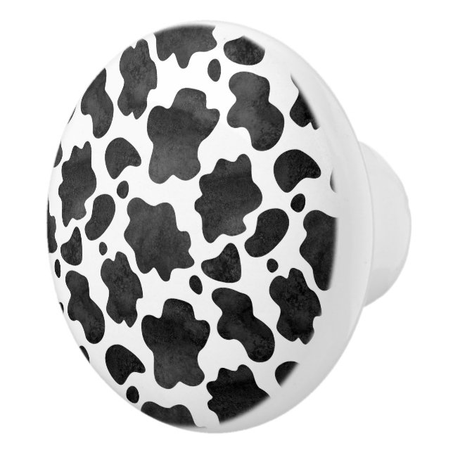 Kuh-Spots Muster Schwarz-Weiß-Tierdruck Keramikknauf (Rechts)