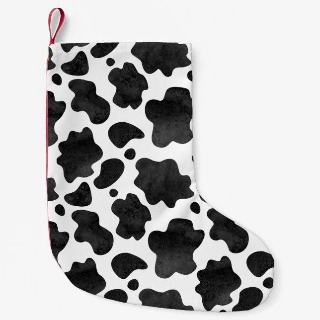 Kuh-Spots Muster Schwarz-Weiß-Tierdruck Kleiner Weihnachtsstrumpf (Vorderseite)