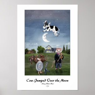 Kuh sprang über den Mond Druck Poster