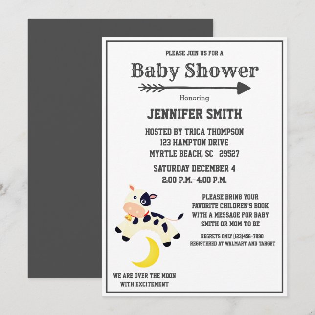 Kuh sprang über die Mond Kinderzimmer Babydusche Einladung (Vorne/Hinten)