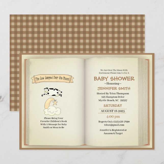 Kuh sprang über die Mond-Nuetral-Babydusche Einladung (Vorne/Hinten)