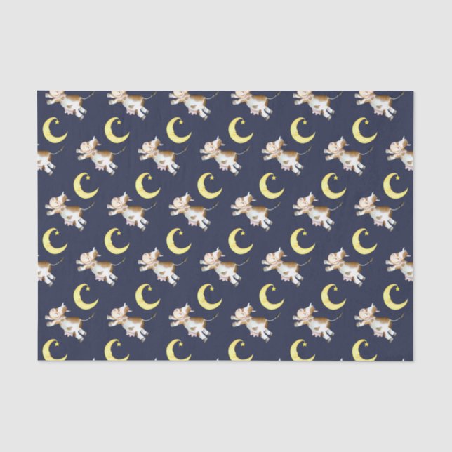 Kuh springende Mond Aquarellmalerei Kunst Seidenpapier (Vorderseite)