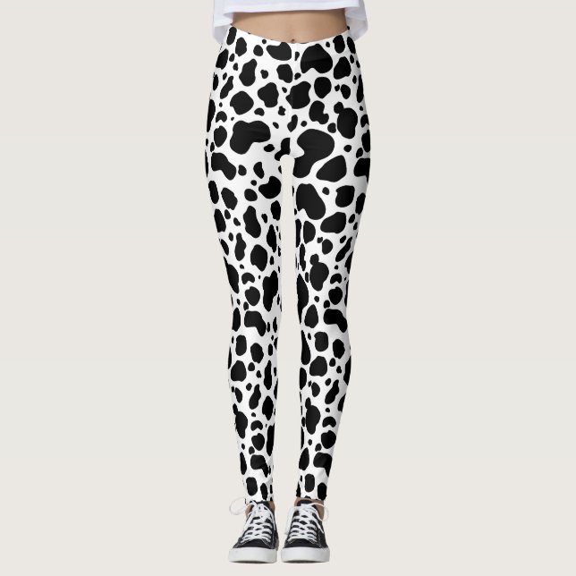 Kuh-Stellen-Muster-Schwarzweiss-Tierdruck Leggings (Vorderseite)