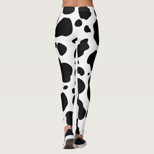 Kuh-Stellen-Muster-Schwarzweiss-Tierdruck Leggings (Rückseite)
