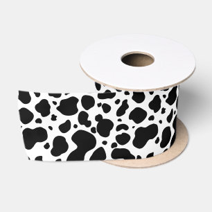 Kuh-Stellen-Muster-Schwarzweiss-Tierdruck Satinband