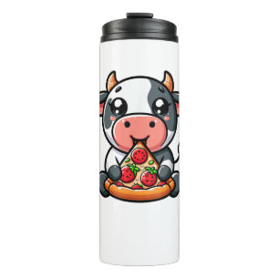 Kuh Tier essen Pizza Margherita Feinschmecker esse Thermosbecher