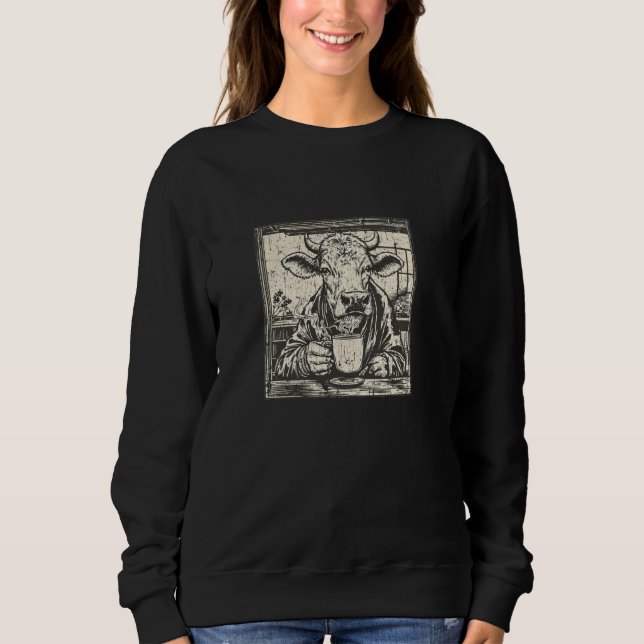 Kuh trinkt Kaffee oder Tee, Cooler, lustiger Steer Sweatshirt (Vorderseite)