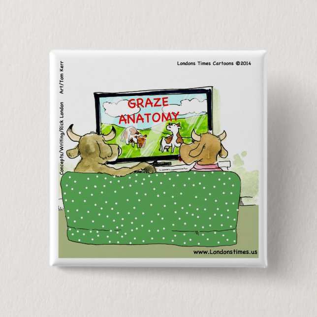 Kuh TV Shows Lustiger Cartoon Button (Vorderseite)