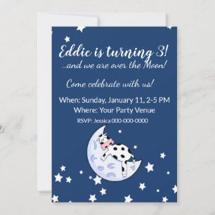 Kuh über dem Mond Einladung zum Geburtstag