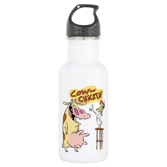Kuh und Hühnchen lächelnd Grafik Edelstahlflasche (Vorderseite)