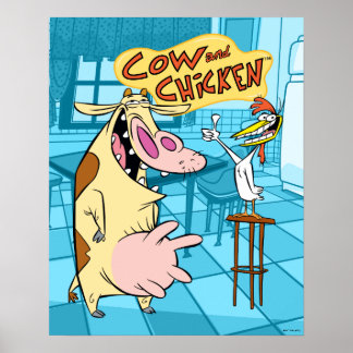 Kuh und Hühnchen lächelnd Grafik Poster
