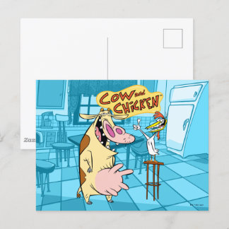 Kuh und Hühnchen lächelnd Grafik Postkarte