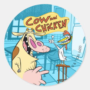 Kuh und Hühnchen lächelnd Grafik Runder Aufkleber