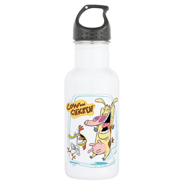 Kuh und Hühnchen lachen Grafik Edelstahlflasche (Vorderseite)