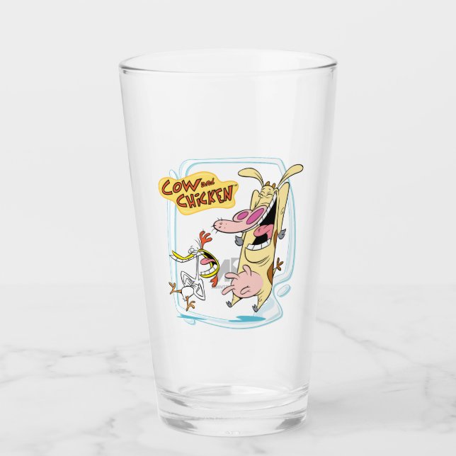 Kuh und Hühnchen lachen Grafik Glas (Vorderseite)