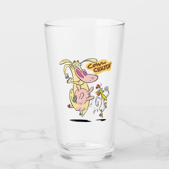 Kuh und Hühnchen mit grafischer Darstellung Glas (Vorderseite)
