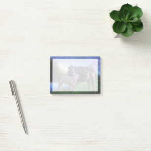 Kuh und Kalb am ruhigen See in den Hügeln von Roll Post-it Klebezettel