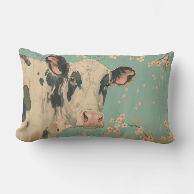 Kuh und Kirschblossom Baumkraut Lendenkissen (Vorderseite)