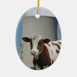 Kuh und Nuklearer Power Kühlturm Baum Ornament