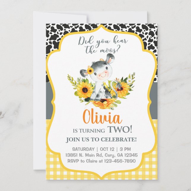 Kuh und Sonnenblumen haben Sie die Moos einladen g Einladung (Vorderseite)