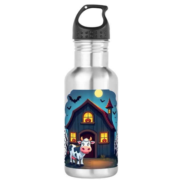 Kuh und Spuk Stall Edelstahlflasche (Vorderseite)