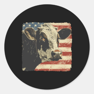 Kuh USA-Flagge 4. Juli Männer Frauen  Runder Aufkleber