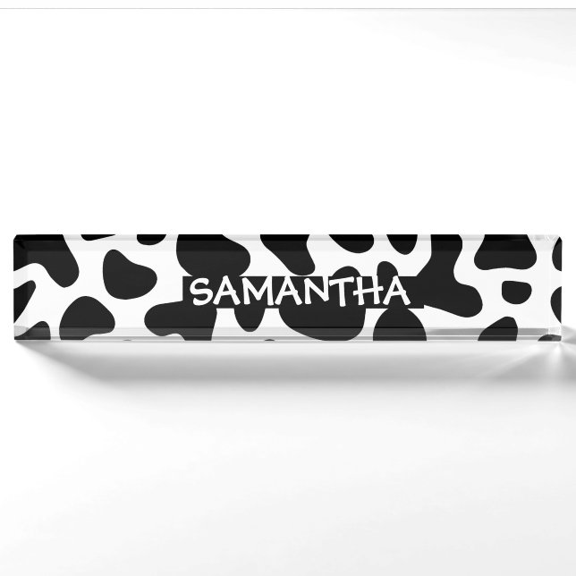Kuh versteckt Schwarz-weißes Pflaster Namensplakette (Vorderseite)