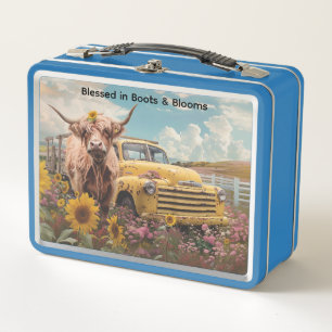 Kuh Vintager LKW Sonnenblumen Metall Brotdose
